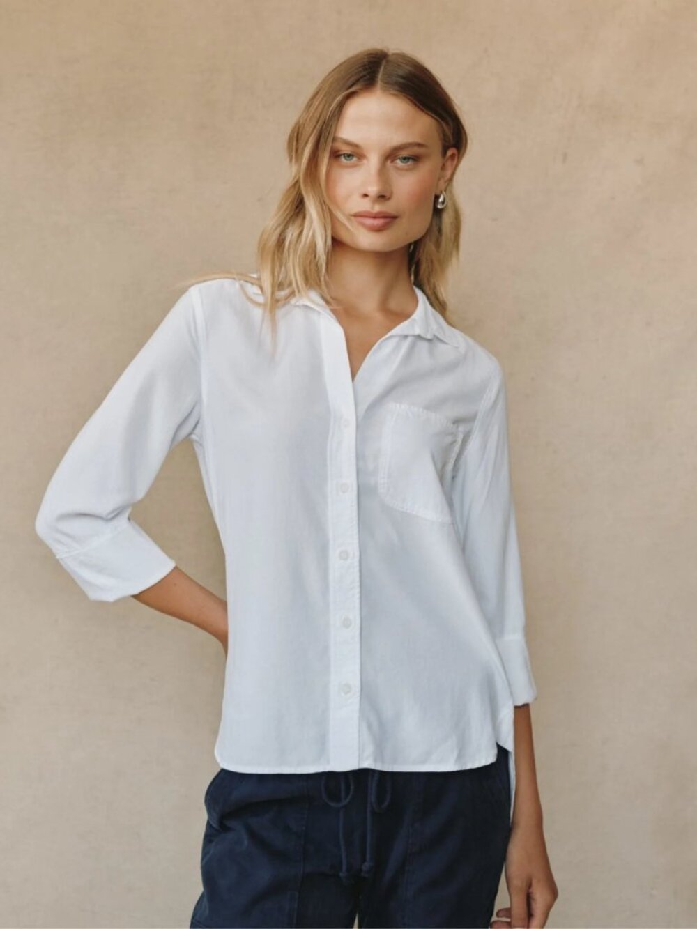 bella dahl Shirt Tail Button Down Womens XS White Long Sleeve Camp Collard Top